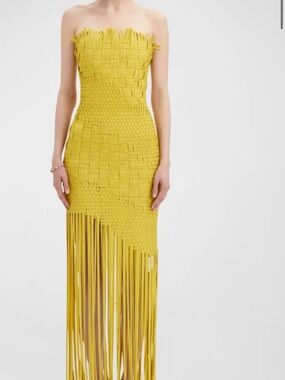ISO Oscar de la Renta 2024 Yellow Crepe Fringe Dress Small